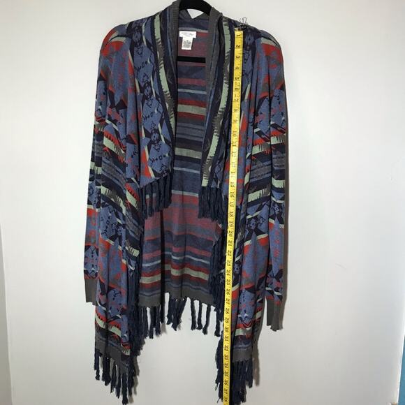 Tasha Polizzi S cotton fringe cardigan poncho long sleeves Aztec western sweater - Picture 6 of 10